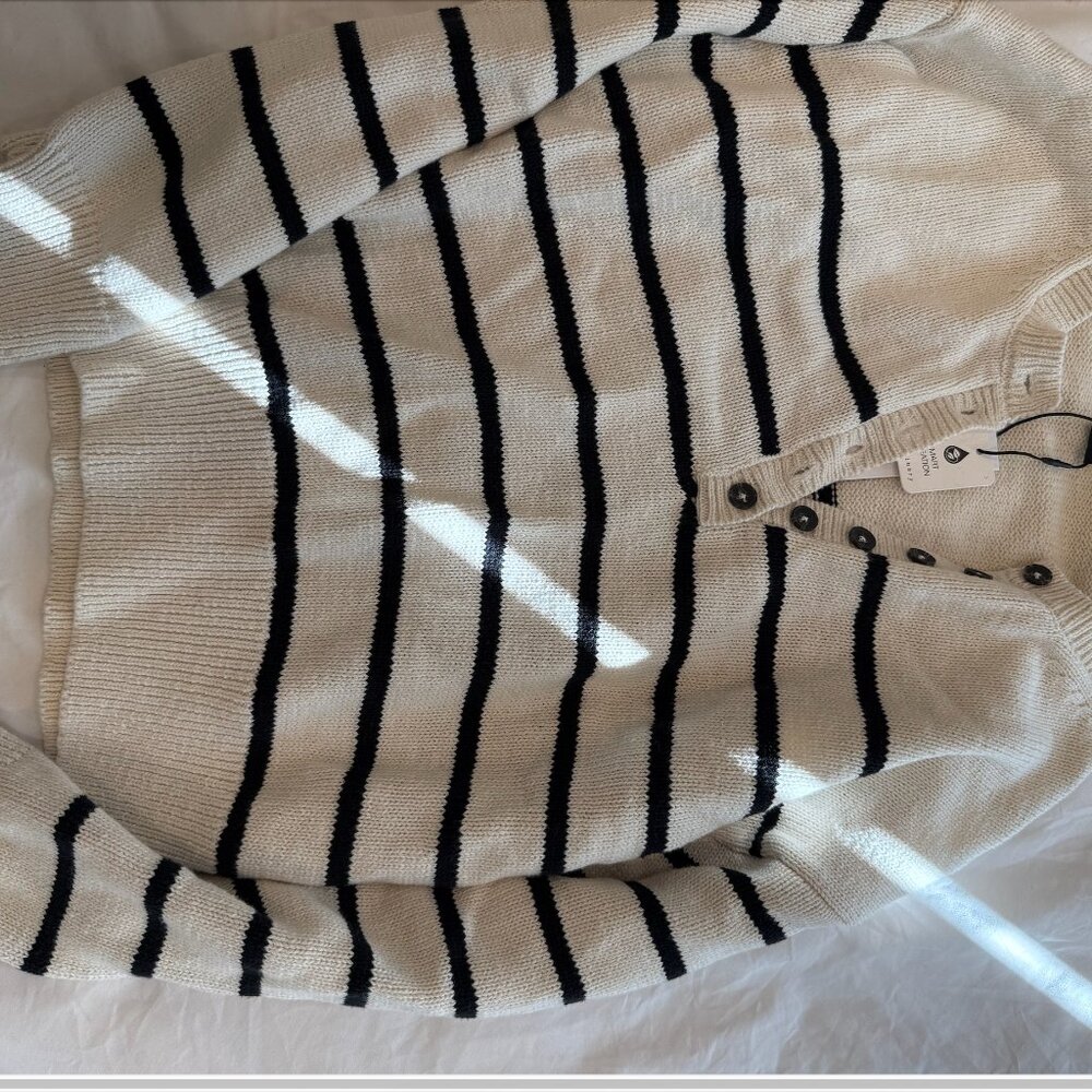 Splendid Cream Striped Henley Sweater with Navy Lines - Picture 3 of 8